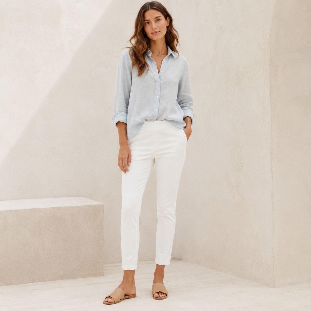 Lafayette 148 New York Murray White Pull On Slim Ankle Pants Stretch Cotton S